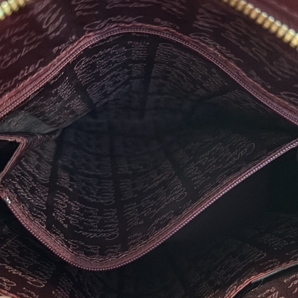Cartier Paris Burgundy/Wine Tall Dome Bag wSignature Cartier Fabric Interior EUC - Picture 6 of 11